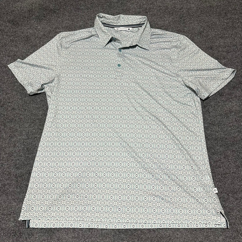 7Diamonds Mens Geometric Print Short Sleeve Polo Shirt Blue White Large